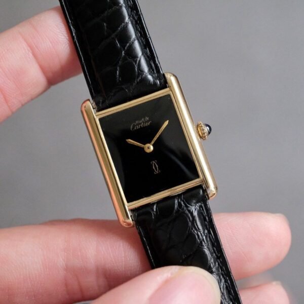 Must de Cartier Tank Vermeil Black Dial Manual Wind Ref. 6 - Mens
