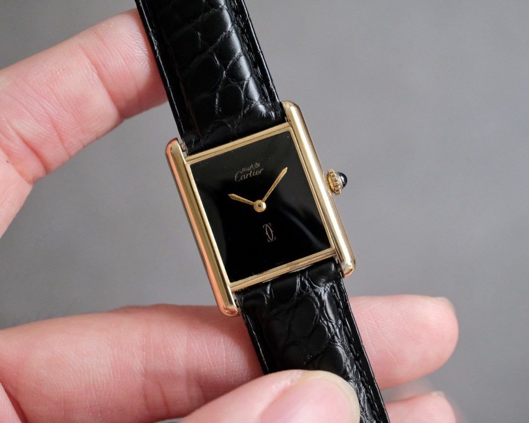 Must de Cartier Tank Vermeil Black Dial Manual Wind Ref. 6 - Mens