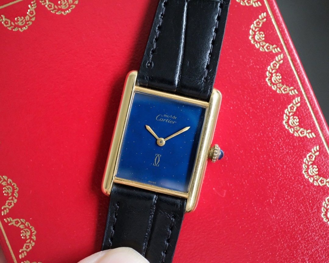 Must de Cartier Tank Vermeil Blue Dial Manual Wind Ref. 6 - Mens