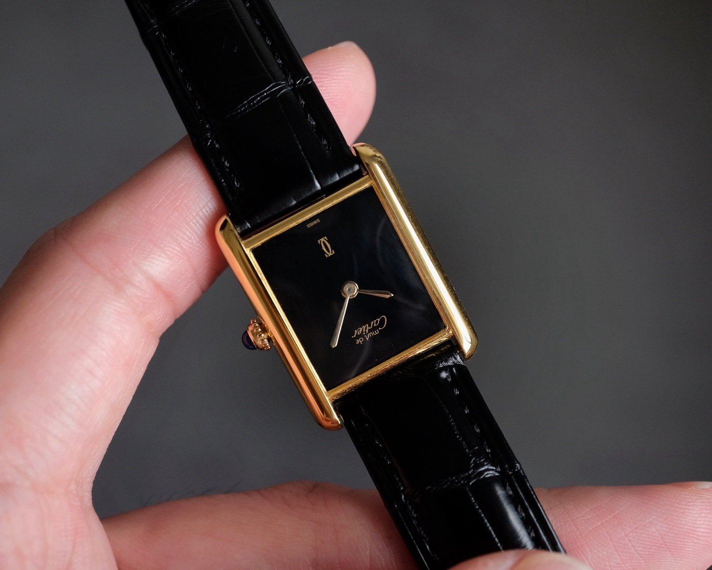 Must de Cartier Tank Vermeil GM Black “Onyx” Dial Ref. 6 Manual Wind - Image 4