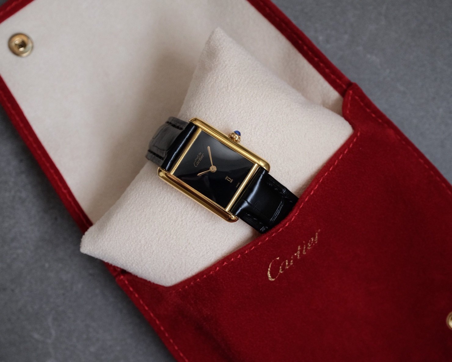 Must de Cartier Tank Vermeil GM Black “Onyx” Dial Ref. 6 Manual Wind - Image 9