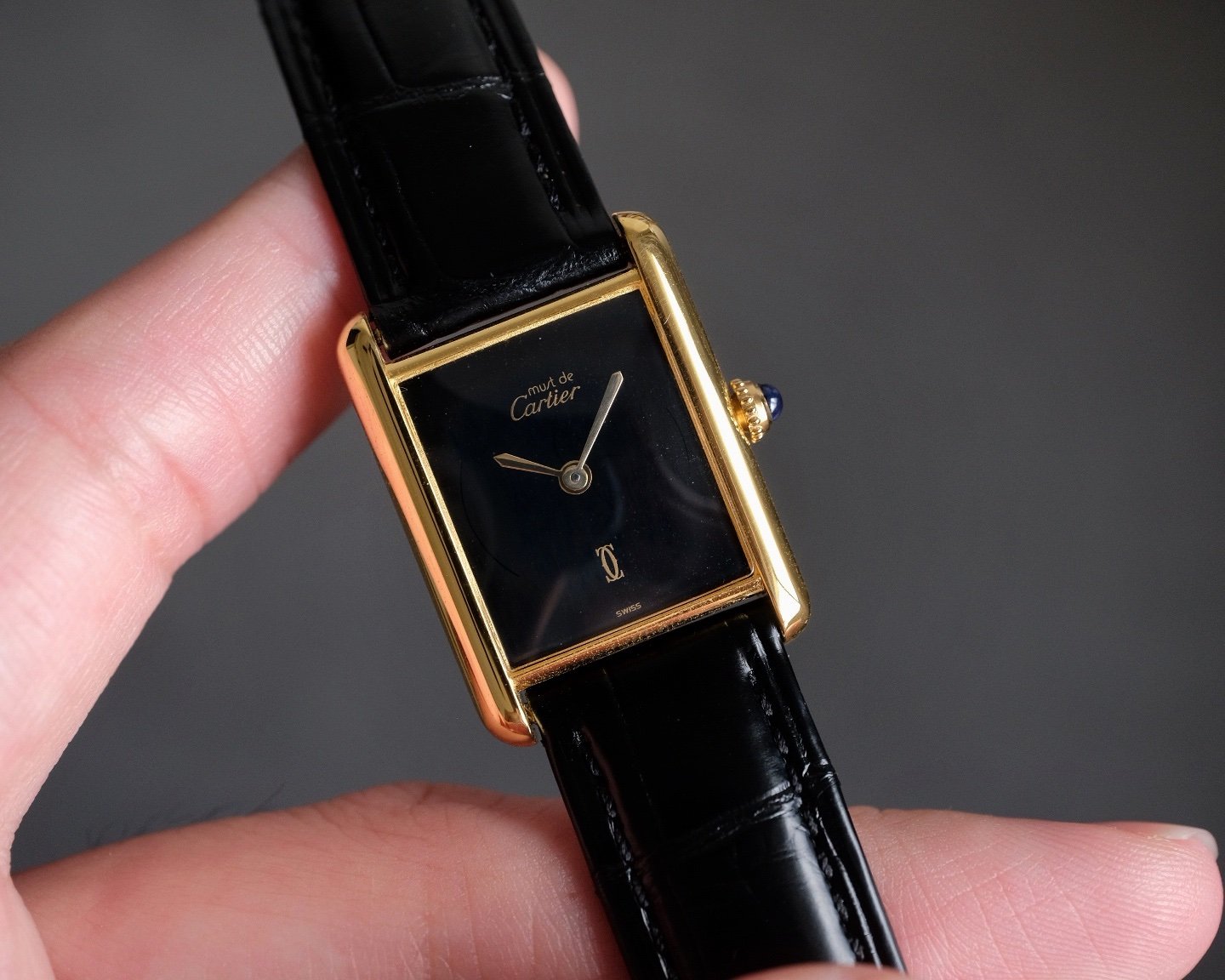 Must de Cartier Tank Vermeil GM Black “Onyx” Dial Ref. 6 Manual Wind - Image 2