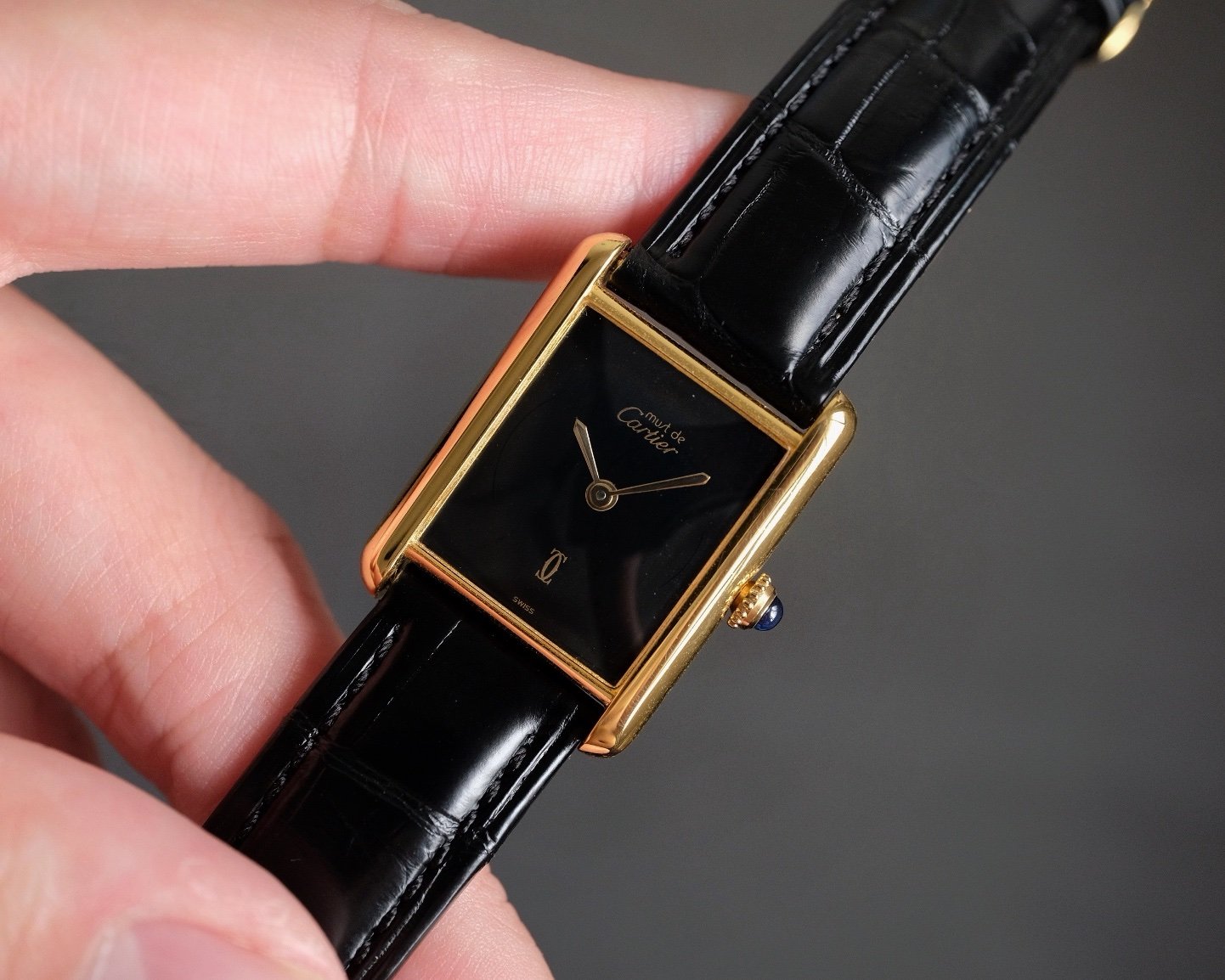 Must de Cartier Tank Vermeil GM Black “Onyx” Dial Ref. 6 Manual Wind - Image 3