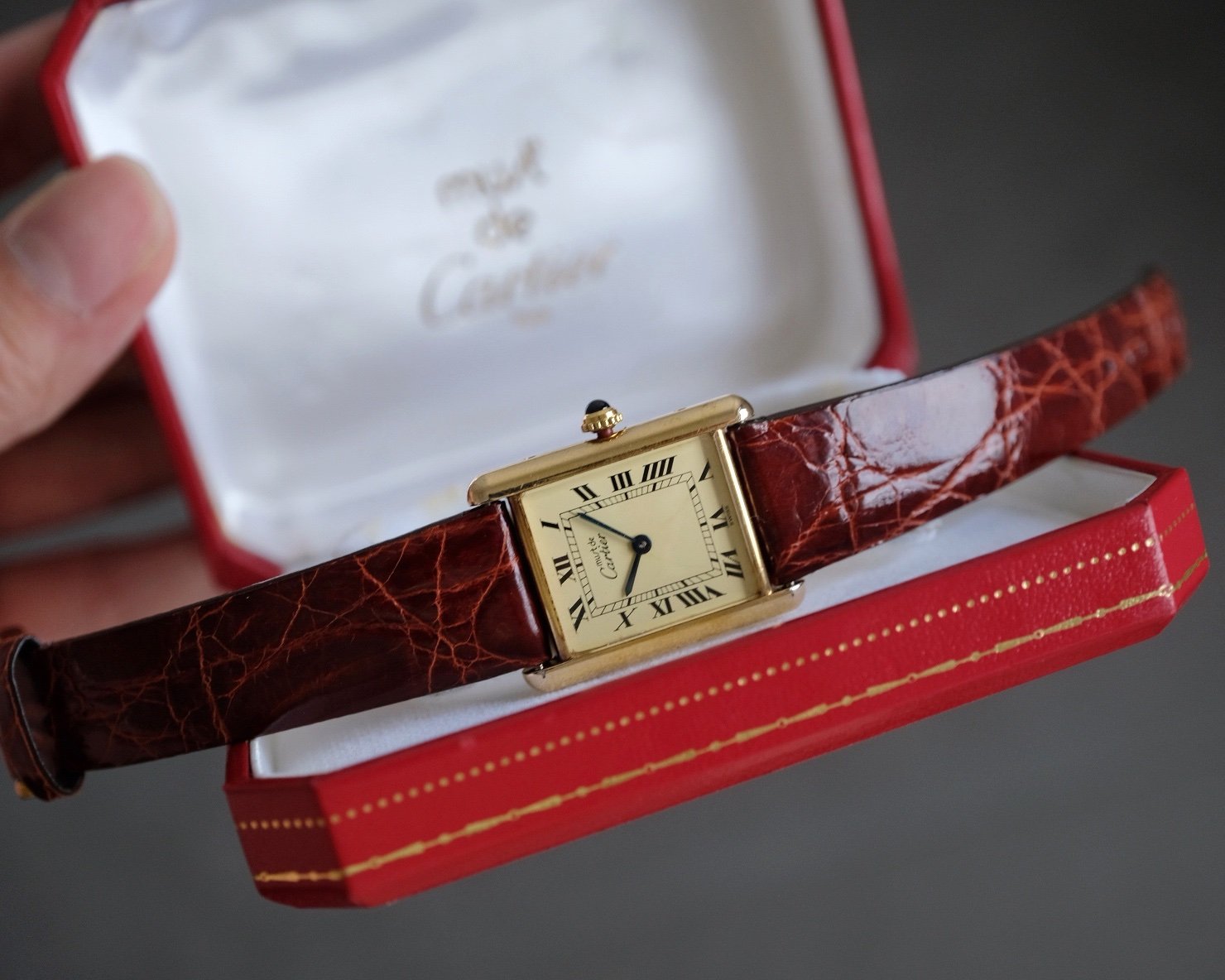 Must de Cartier Tank Vermeil LM Ref. 1615 Ivory Spider Dial