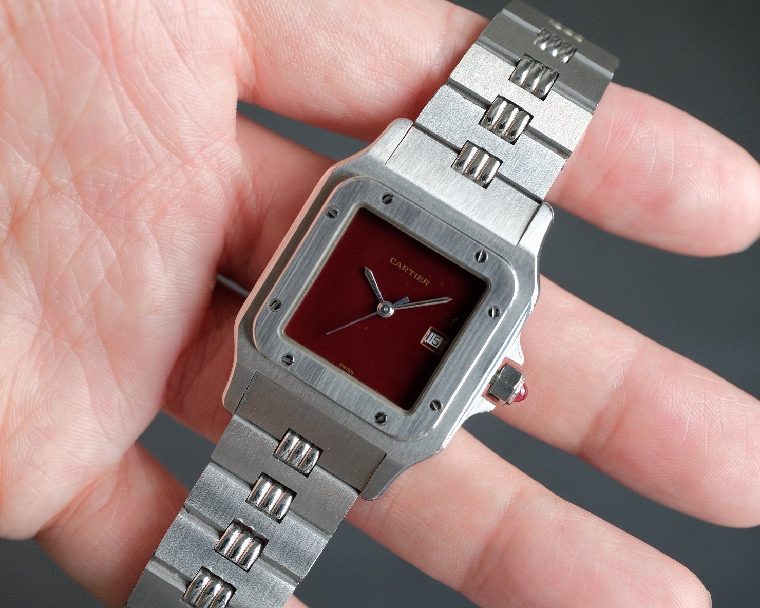Cartier Santos Carree LM Burgundy Dial Ref. 2960 - Full Set - Image 3