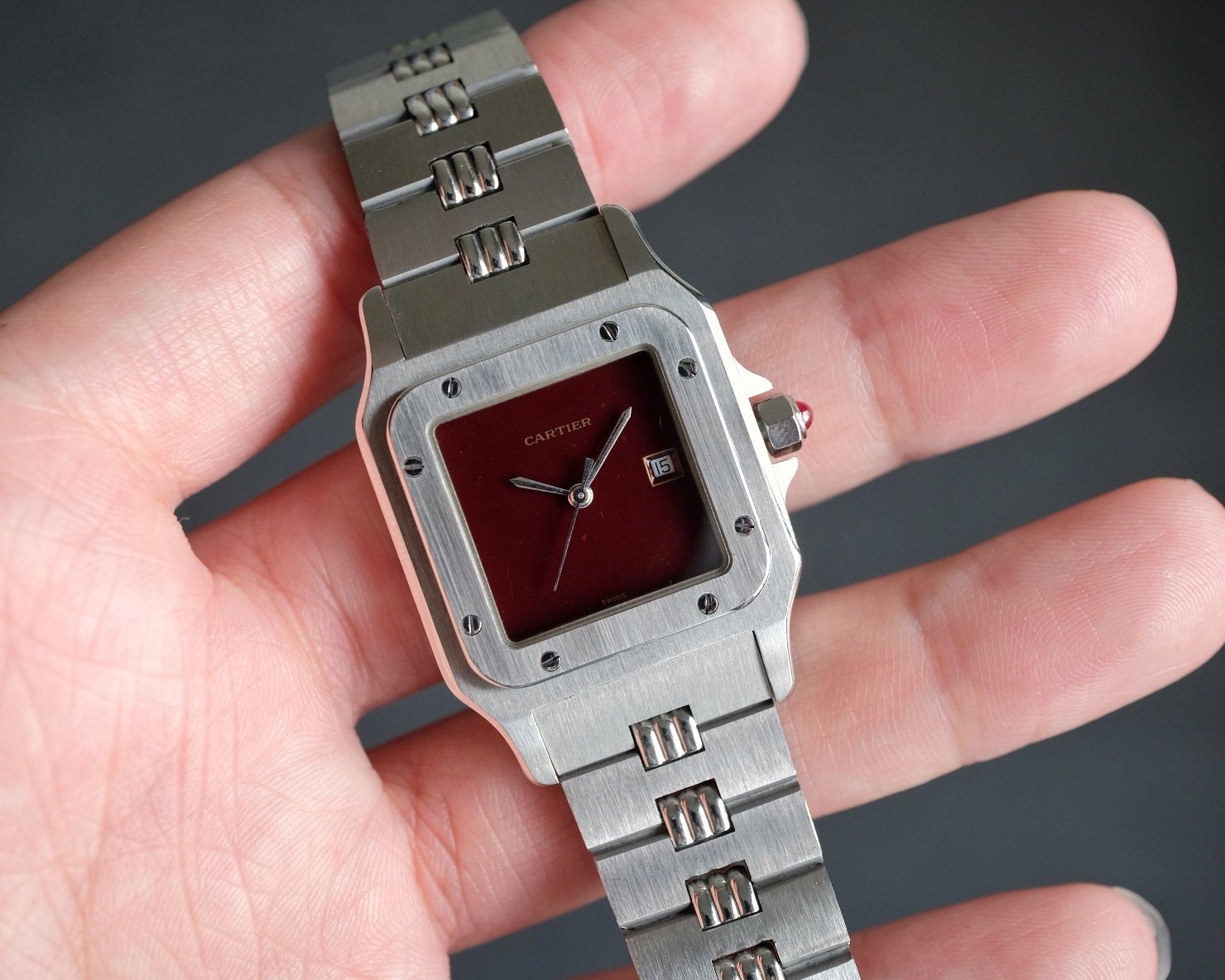 Cartier Santos Carree LM Burgundy Dial Ref. 2960 - Full Set - Image 2