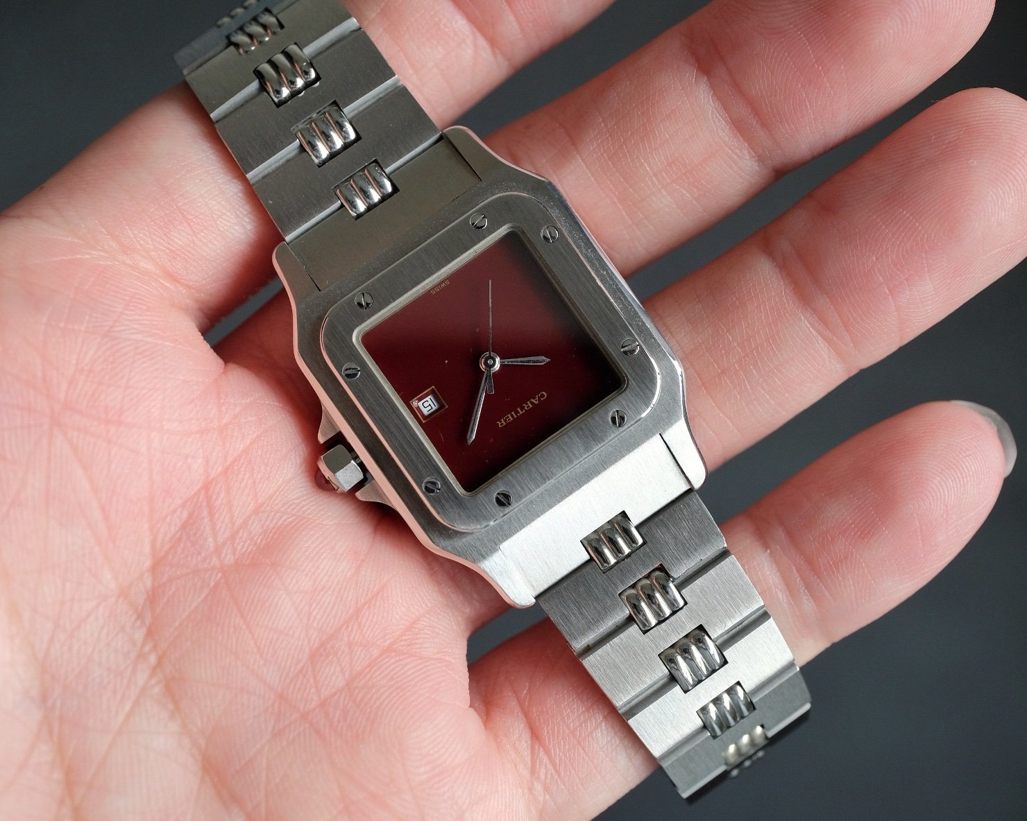 Cartier Santos Carree LM Burgundy Dial Ref. 2960 - Full Set - Image 4