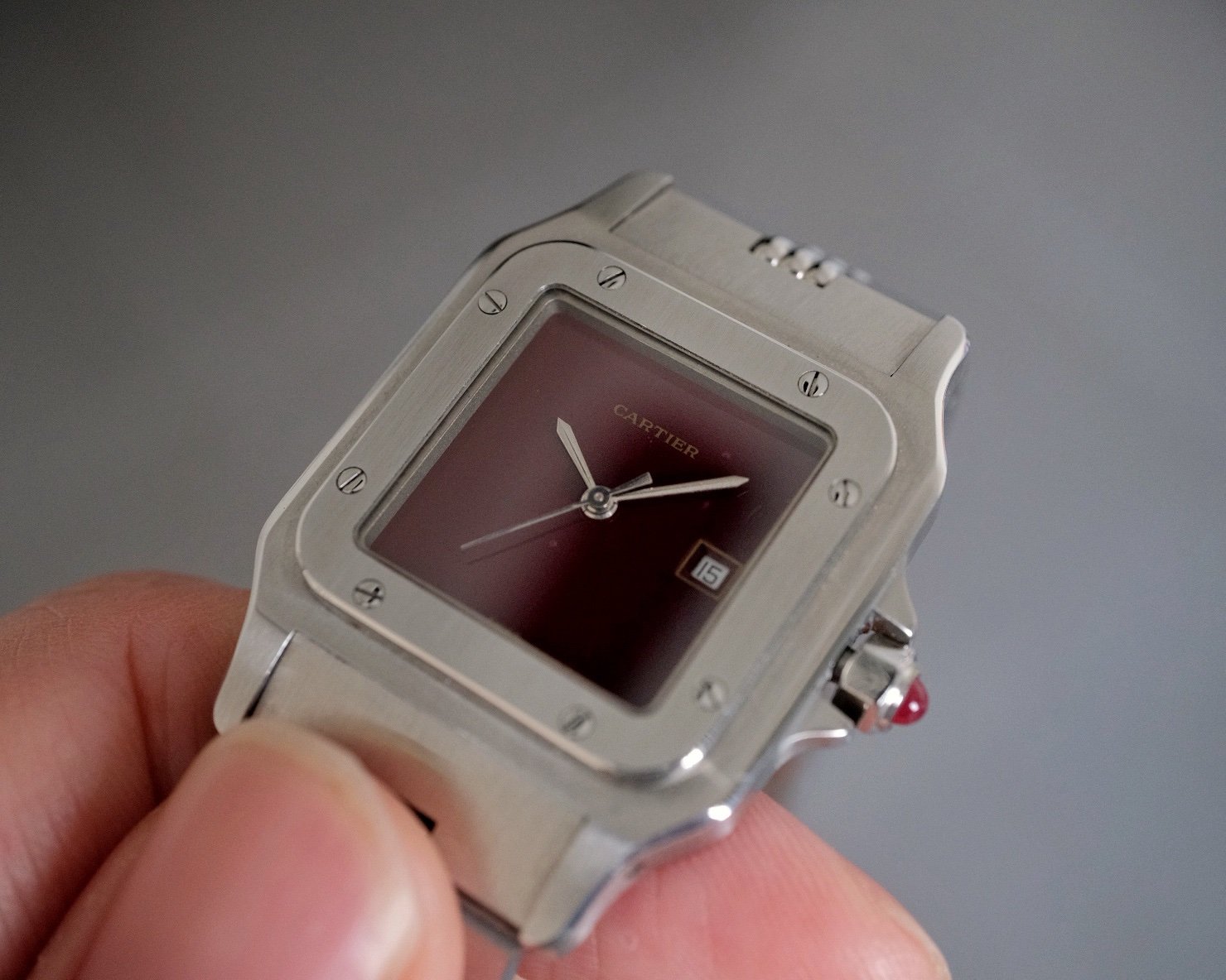 Cartier Santos Carree LM Burgundy Dial Ref. 2960 - Full Set - Image 7